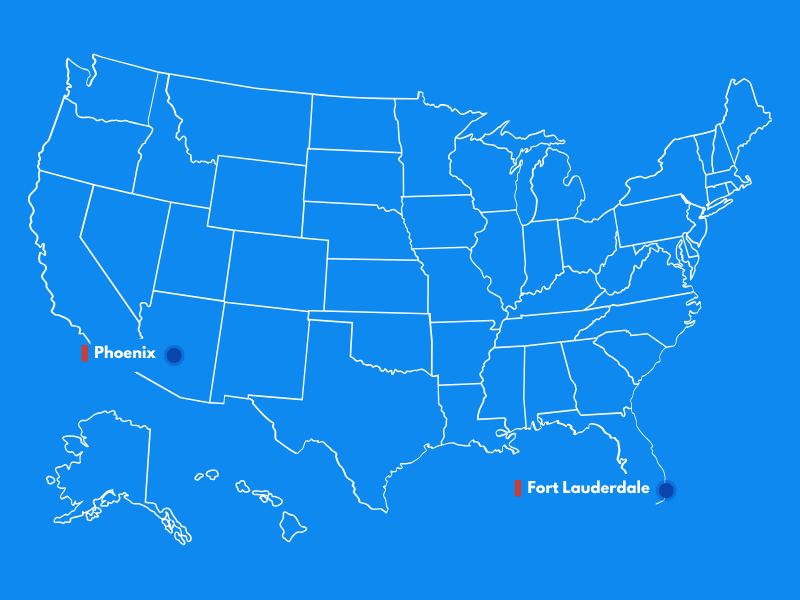 map-aviasim-usa-fll-phx Map of AviaSim Locations