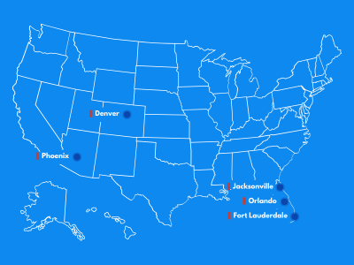 Map of AviaSim centers in the USA